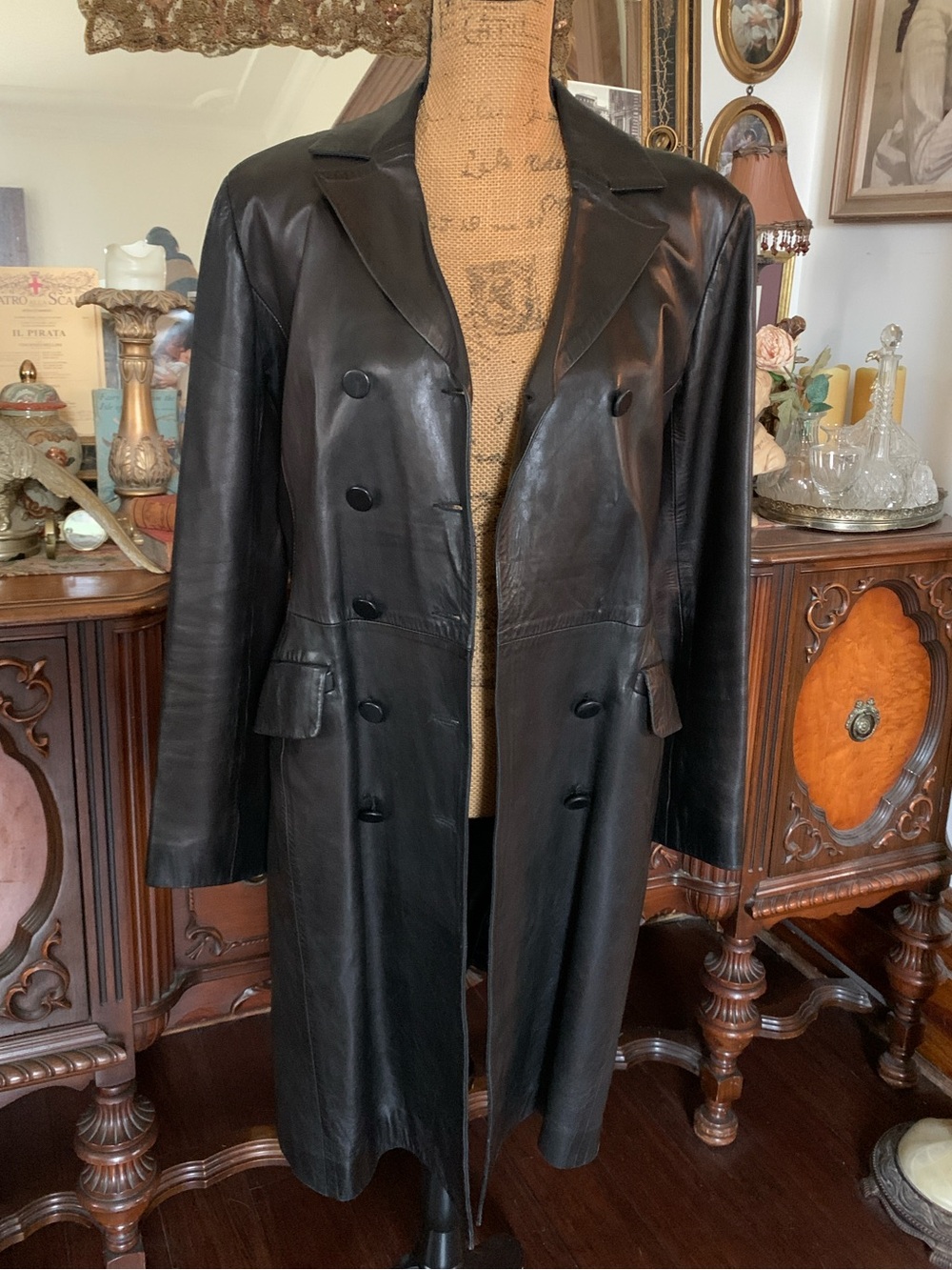Vintage Paris France Sexy Gothic Black Leather Trench Style Jacket - Picture 4 of 16